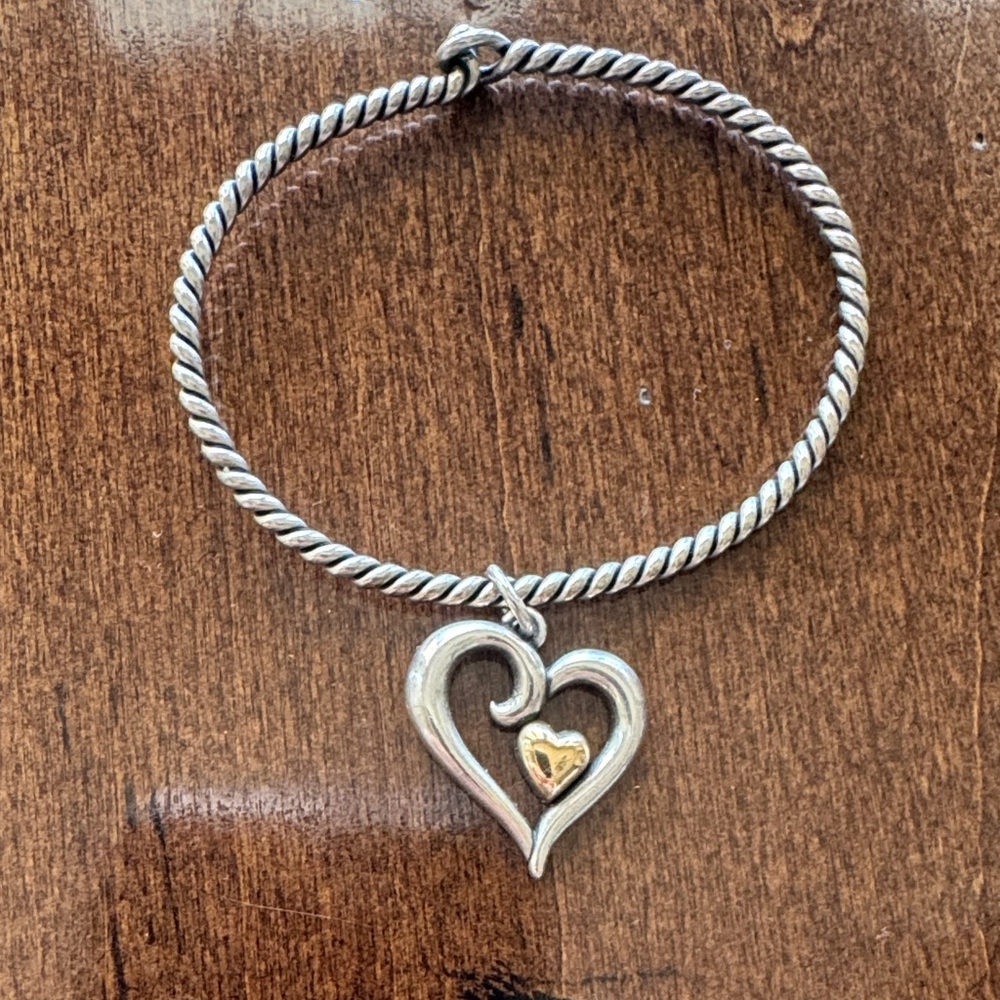 James Avery Twisted Sterling Silver Bangle with Heart Charm and Gold Accent